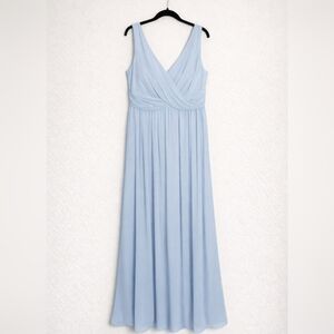 Dessy Collection 2894W Chiffon Maxi Dress | Size 24W | Mist Blue | Bridesmaid